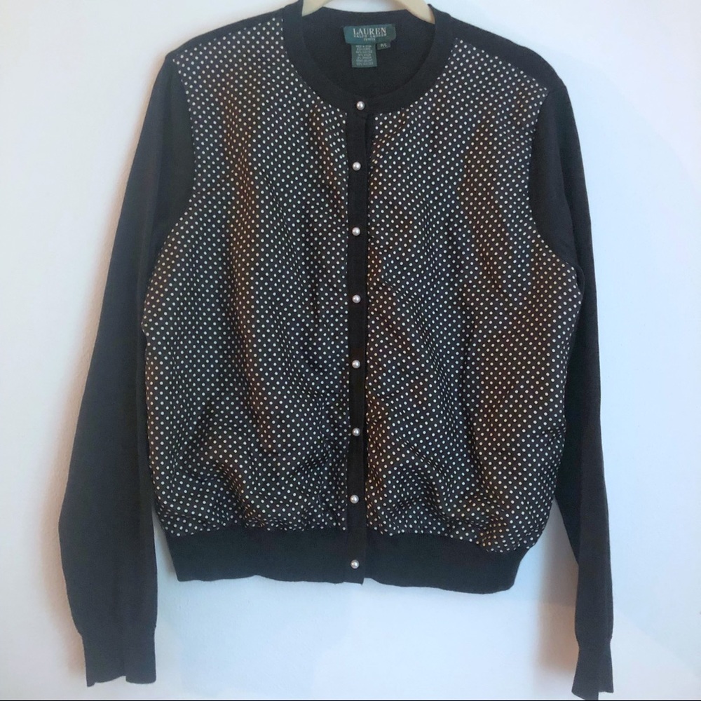 Ralph Lauren Black & White Polka Dot Cardigan, P/L